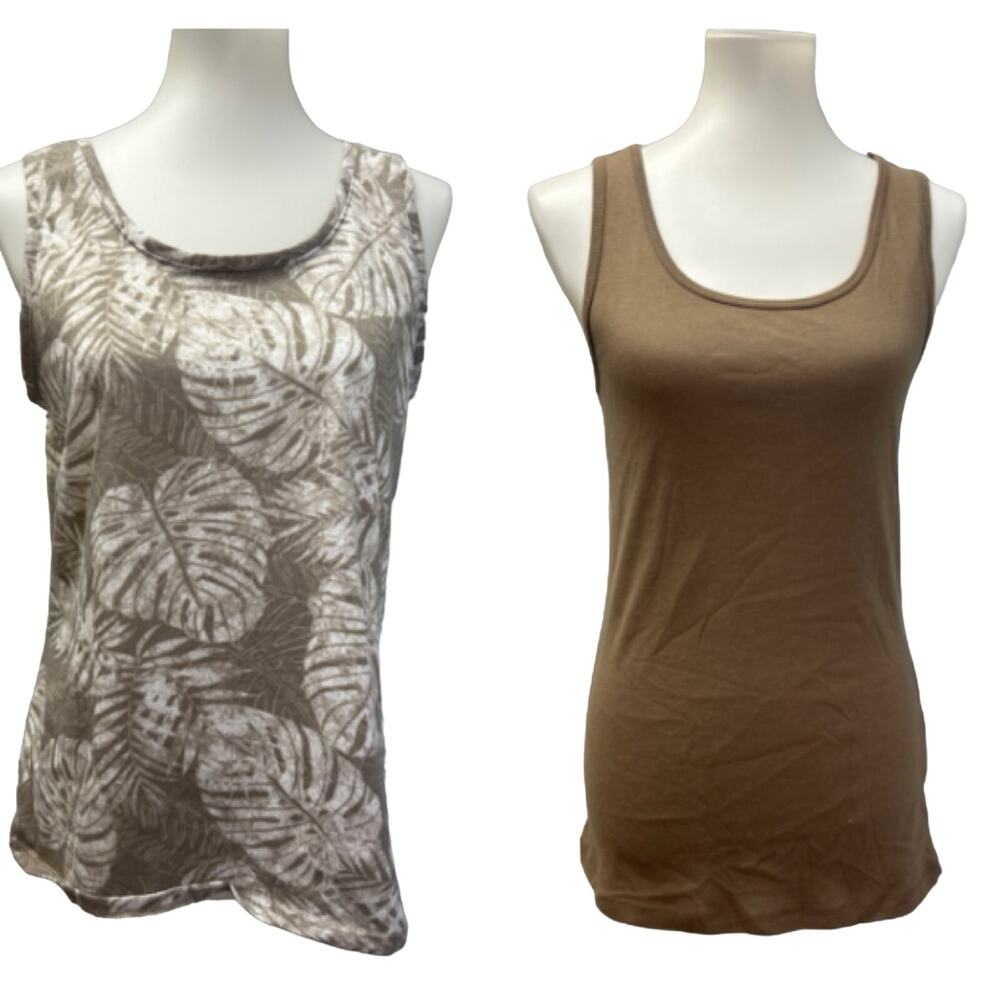 Attention Time & Tru Womens Medium Large Sleeveless Brown Floral Tank Tops